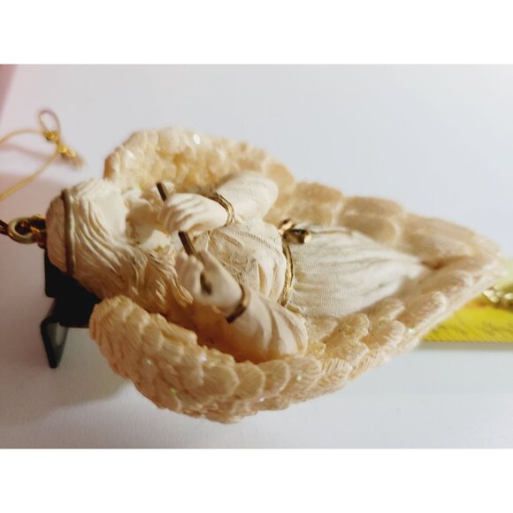 Vintage Christmas Angel Ornament Resin with White Faux Pearl Cord Hanger - Picture 5 of 7